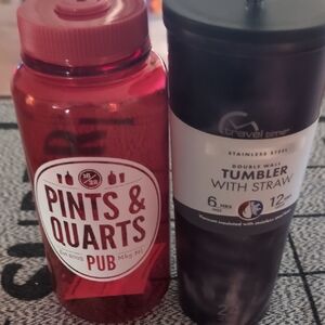Pints & Quarts Red Water Bottle and Black Tumbler Set